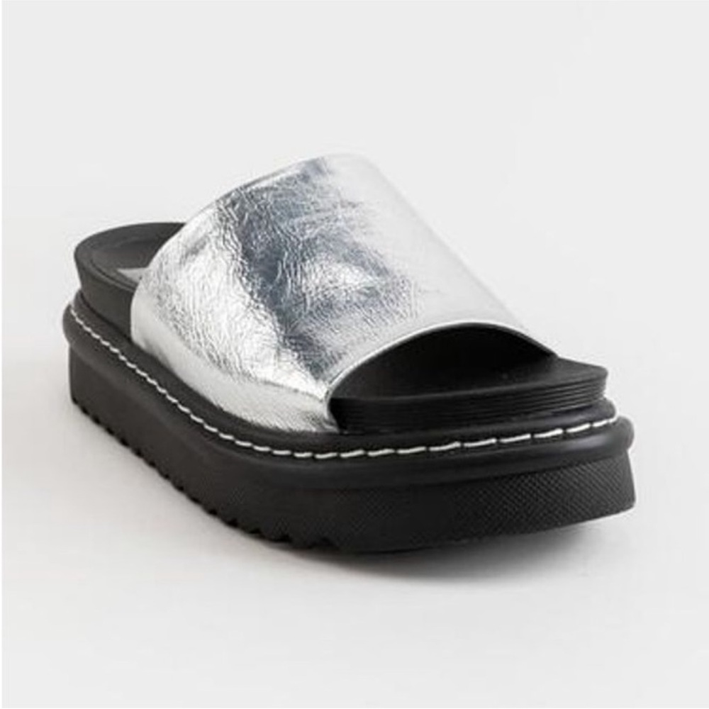 Dolce Vita Silver and Black Slide Sandals
